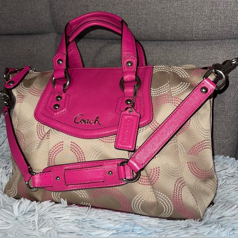Coach Ashley Pink Satchel with Signature Monogram